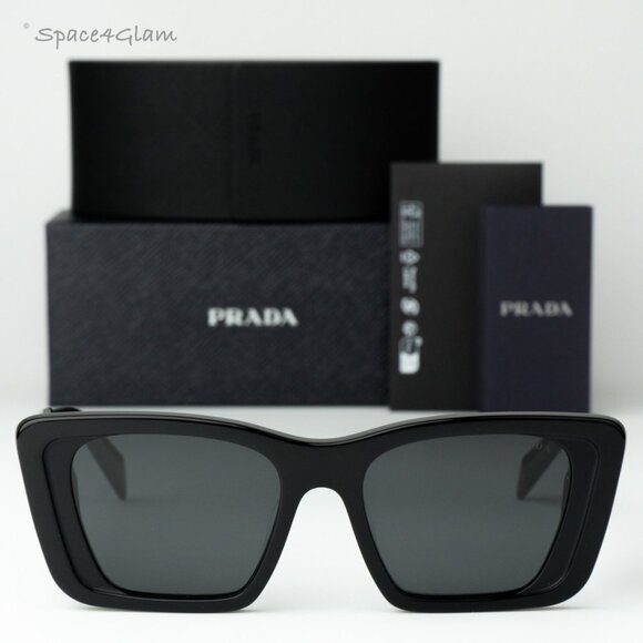 Prada Men Sunglasses Black Grey Cat Eye PR08YSF 1AB5S0 BRAND NEW - Picture 1 of 9